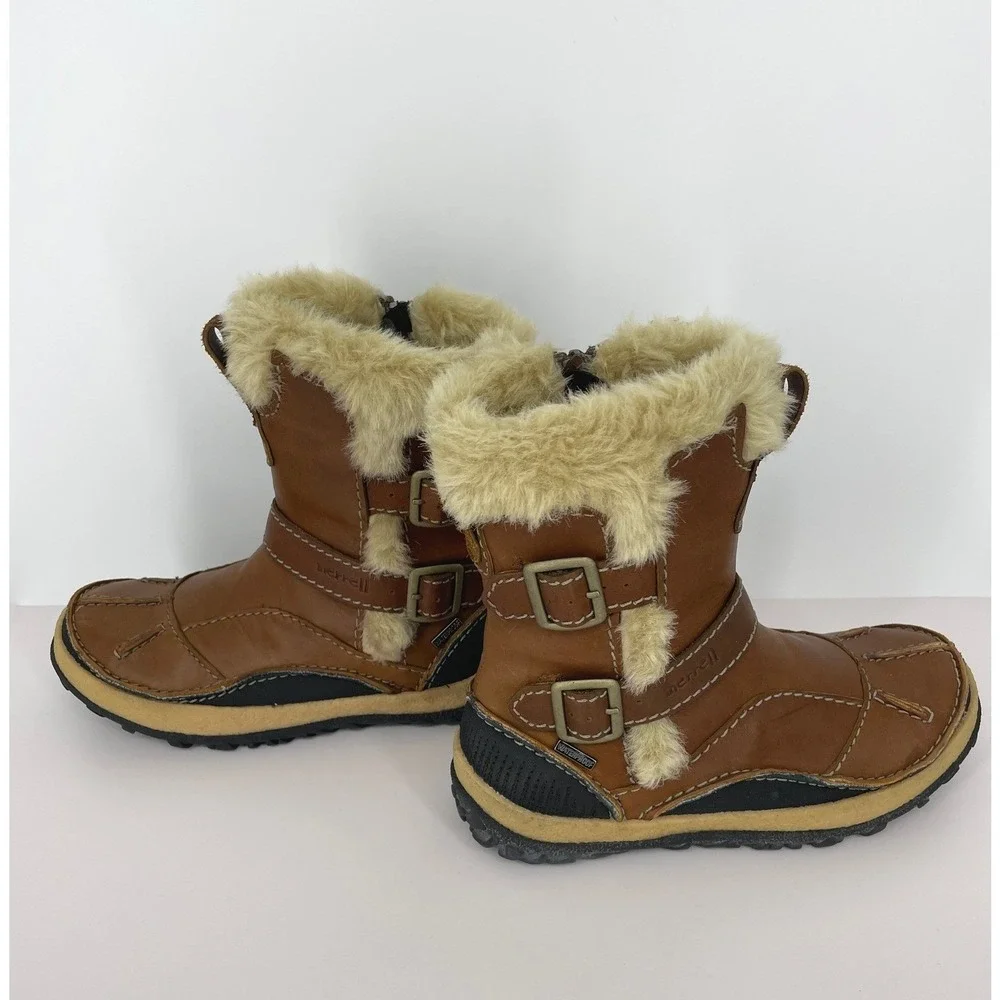 Merrell Womens Brown Leather Fur Lined Winter Boots Size 5
